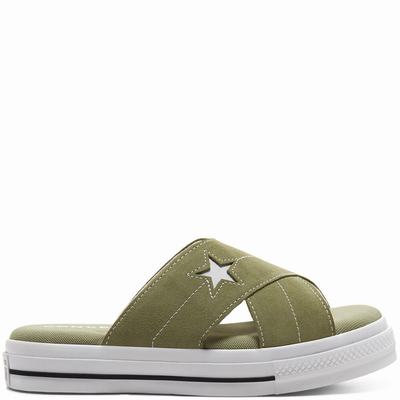 Converse One Star Sandalism Slip - Naisten Platform Kengät - Oliivinvihreä/Mustat